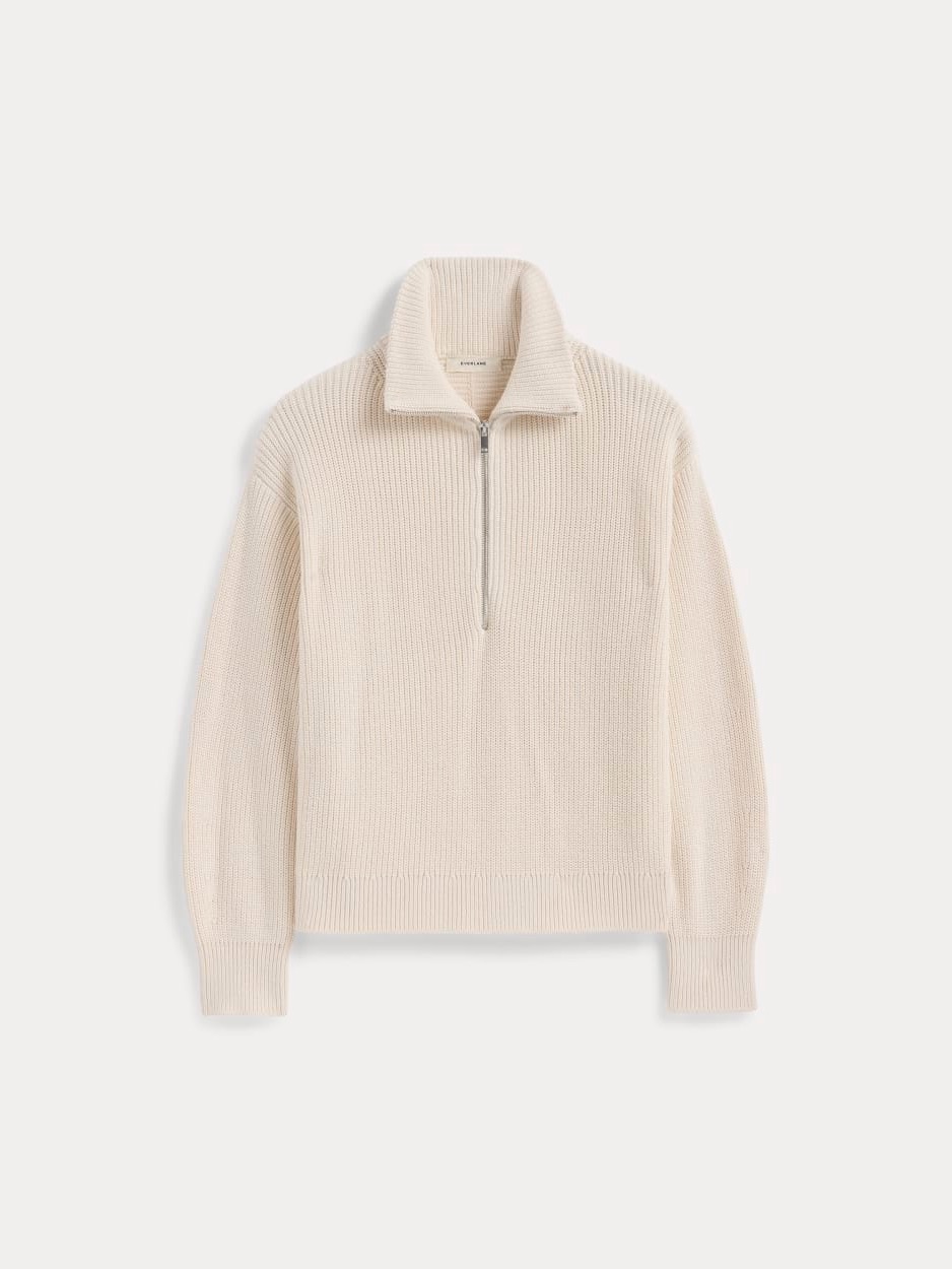 Everlane Cotton Ribbed Half-Zip Sweater In Canvas